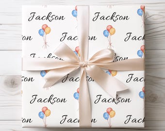Personalized Birthday Wrapping Paper, Custom Name Balloons Gift Wrap