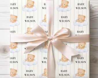 Personalized Baby Shower Wrapping Paper, Teddy Bear Custom Gift Wrap, Baby Shower, Customer Wrapping Paper, Newborn, Wrapping Paper Roll
