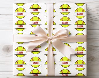 Personalized Softball Wrapping Paper, Custom Name Sports Gift Wrap