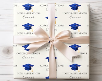 Personalized Graduation Wrapping Paper Blue Gold, Custom Grad Gift Wrap, Class of 2026, High School Grad, College Grad, Gift for Graduate