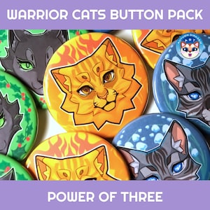 War Cats Button Pack - POWER OF THREE - Jayfeather, Hollyleaf, Lionblaze
