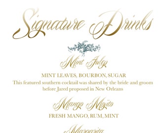Signature Drink/Cocktail Sign | Wedding, Rehearsal Dinner, Bridal Shower, Engagement Party