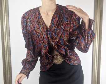 Vintage 80s CEO Lets her Hair down for cocktail hour silk blouse by designer Adrianna Papell