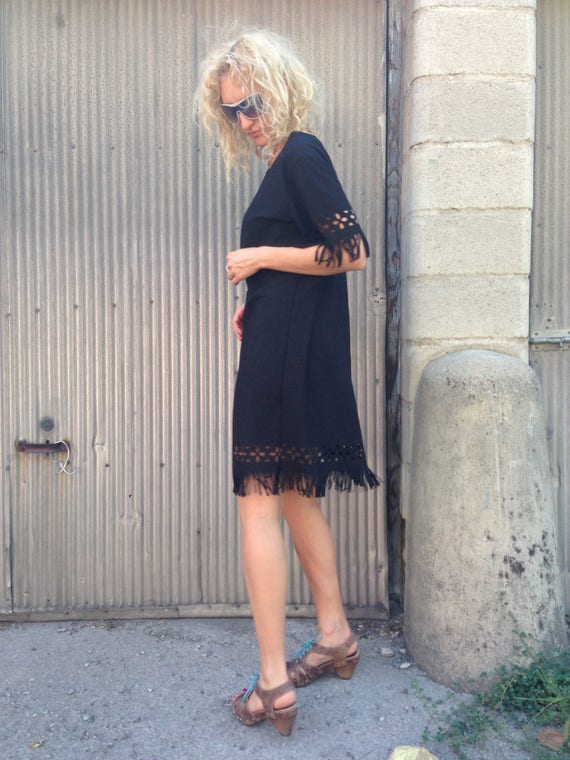 Vintage Boho Black Rose Dress - image 2