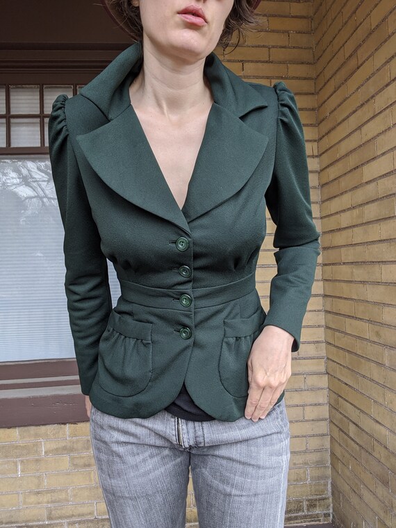 Vintage 80s Forest Green Blazer with 1940s Style - image 4