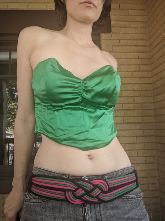 Vintage 80s Emerald Green Adagio Silk Bustier