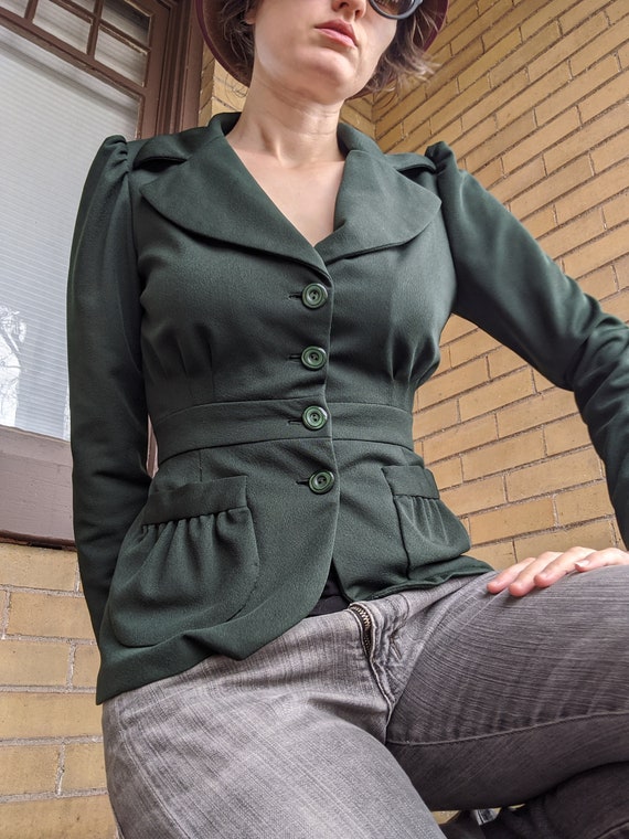 Vintage 80s Forest Green Blazer with 1940s Style - image 5