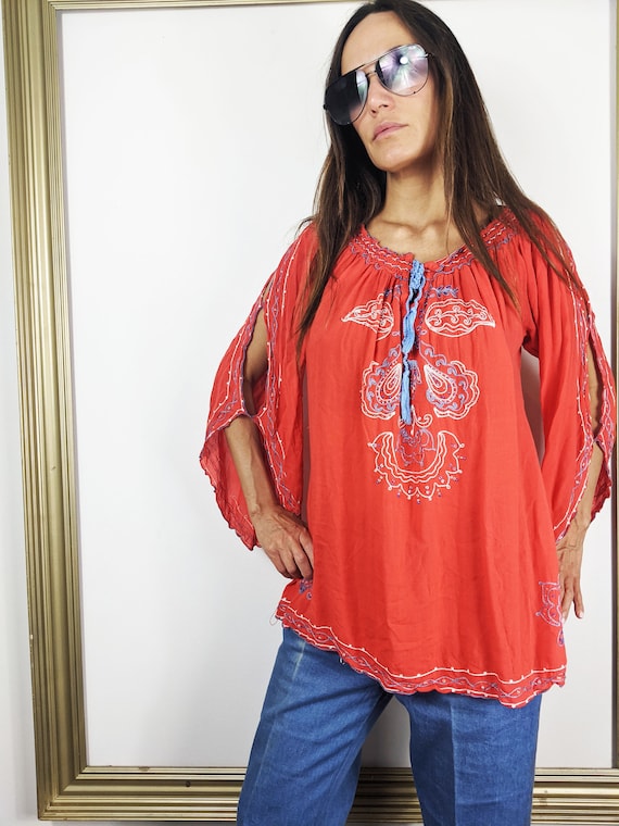 Vintage 70s Krista Lee Boho Hippie Peasant Blouse - image 1