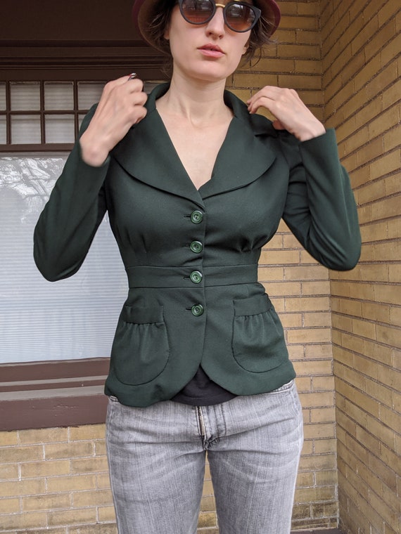Vintage 80s Forest Green Blazer with 1940s Style - image 9
