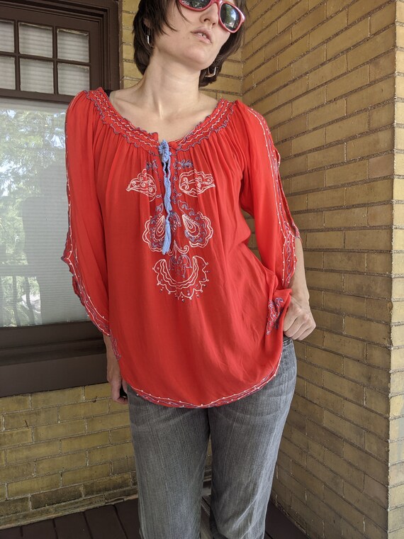 Vintage 70s Krista Lee Boho Hippie Peasant Blouse - image 8