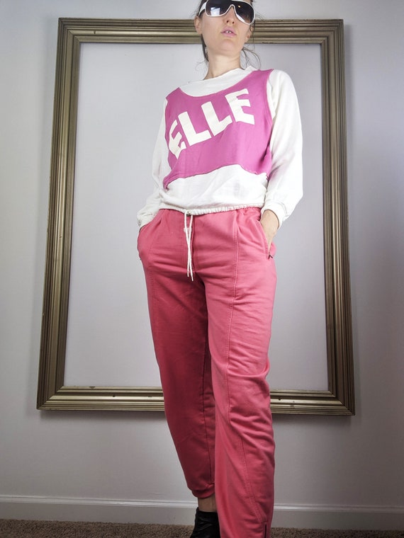 Vintage 80s Pink and White Elle Lightweight Worko… - image 4