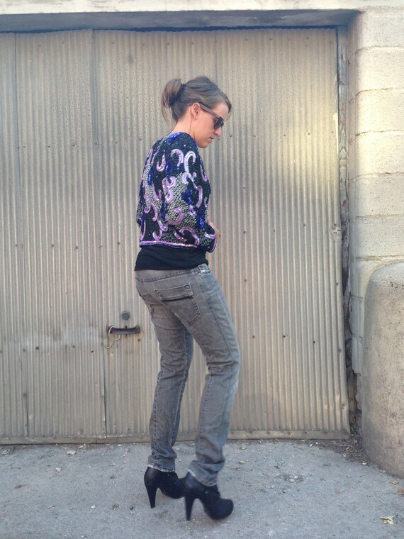 Vintage Silk Sequined Cropped Jacket - image 3