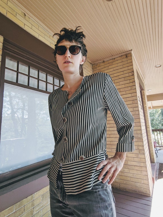 Vintage 80s Parisian Artist Striped Shirt/Jacket - image 10