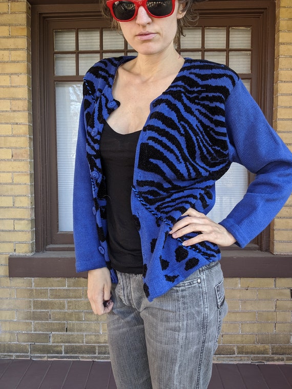 Vintage 80s Purple Tiger Sweater - image 1