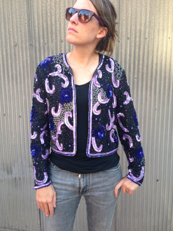 Vintage Silk Sequined Cropped Jacket - image 7