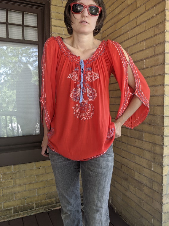 Vintage 70s Krista Lee Boho Hippie Peasant Blouse - image 5