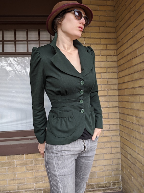 Vintage 80s Forest Green Blazer with 1940s Style - image 1