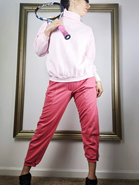 Vintage 80s Cotton candy Pink Turtleneck Workout … - image 1