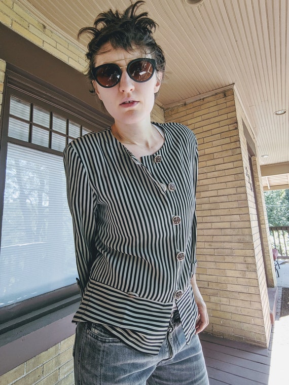 Vintage 80s Parisian Artist Striped Shirt/Jacket - image 3