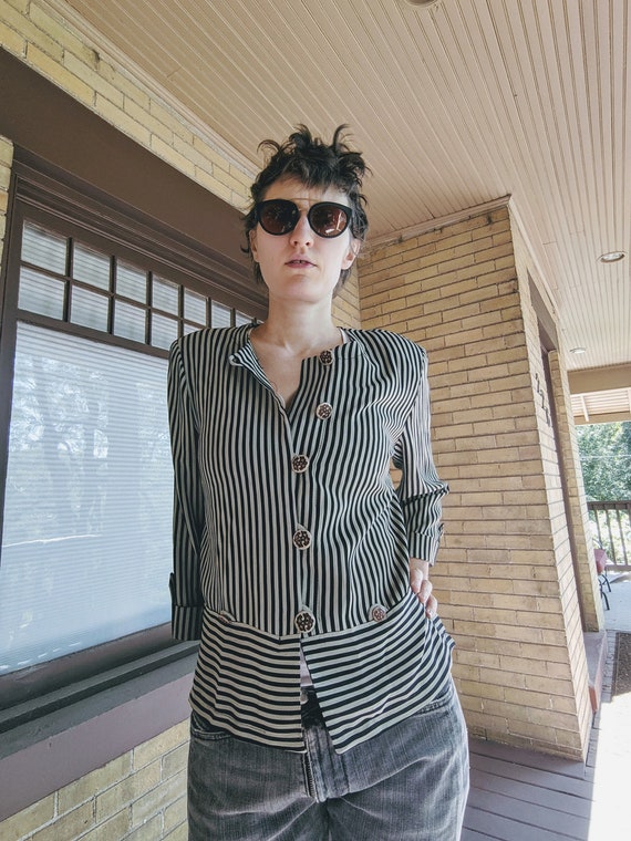 Vintage 80s Parisian Artist Striped Shirt/Jacket - image 1