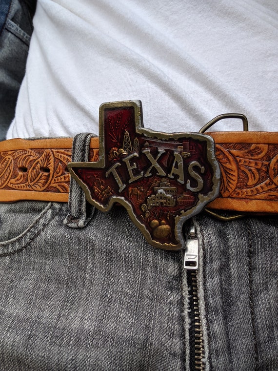 Vintage 1977 Cy's Leather Texas Belt Western Stam… - image 4