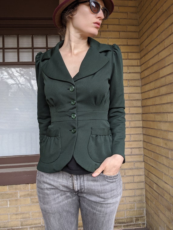 Vintage 80s Forest Green Blazer with 1940s Style - image 6
