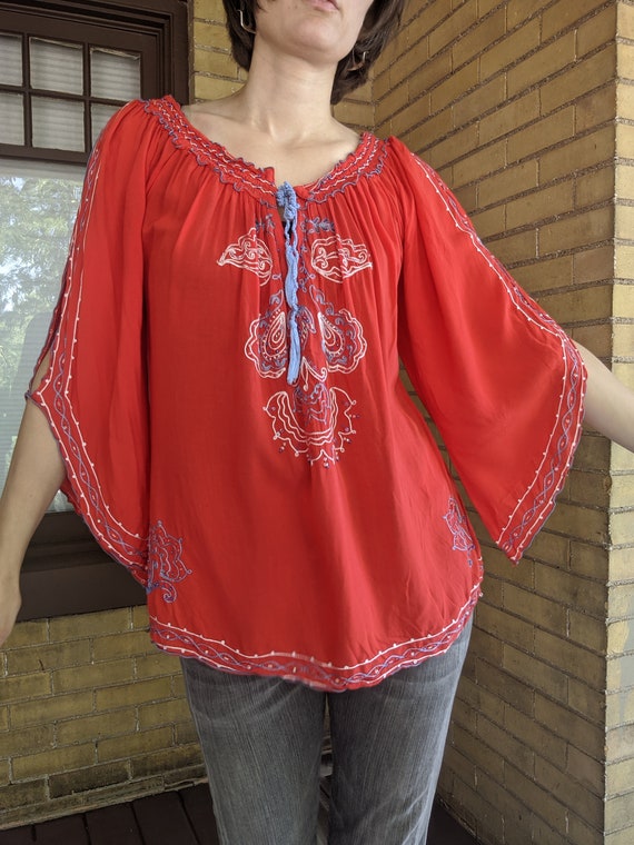 Vintage 70s Krista Lee Boho Hippie Peasant Blouse - image 6