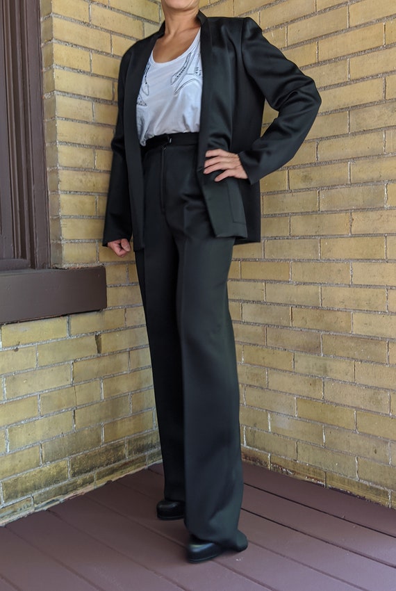 Vintage 80s Asian Style Sleek Black Pant Suit