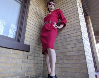 Vintage 70’s Stunning Designer Goldworm Red Knit Dress