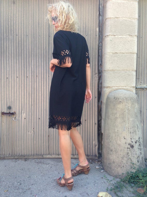 Vintage Boho Black Rose Dress - image 3