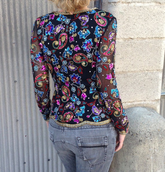 Vintage 80s Sequined Beaded Boho Top - image 7