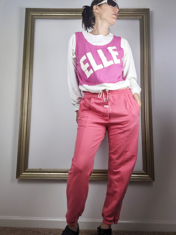 Vintage 80s Pink and White Elle Lightweight Worko… - image 2