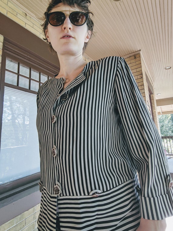 Vintage 80s Parisian Artist Striped Shirt/Jacket - image 9