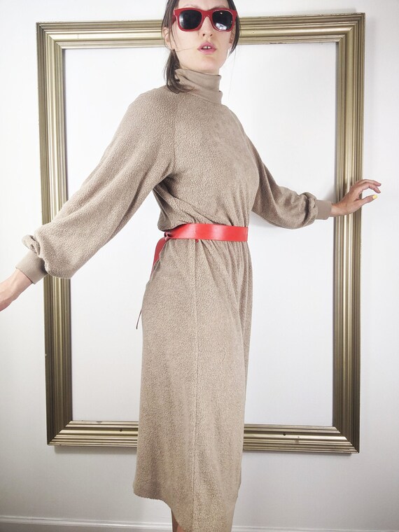 Vintage 70s Kay Windsor Taupe Terry Cloth Long Sl… - image 1