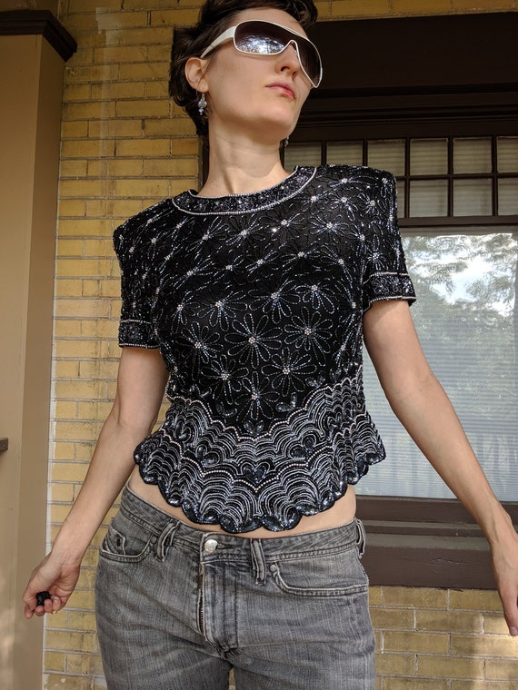 Vintage Sequined Cropped Boho Top