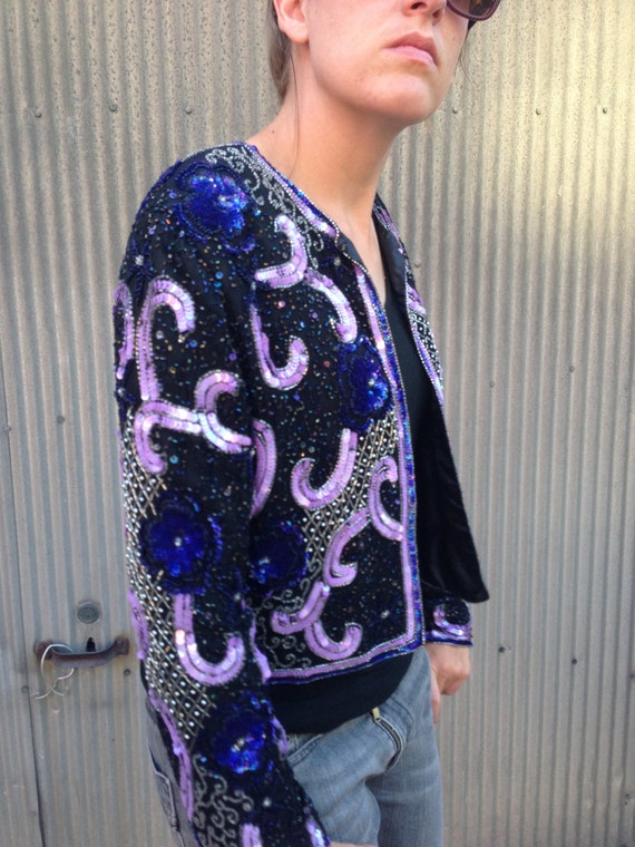 Vintage Silk Sequined Cropped Jacket - image 8