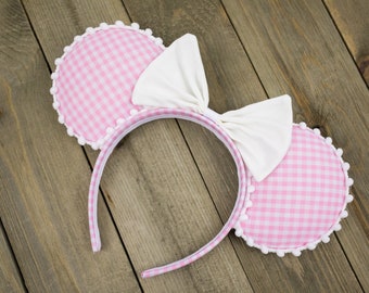 Baby Pink Gingham Mouse Ears (w/ choice of bow!)