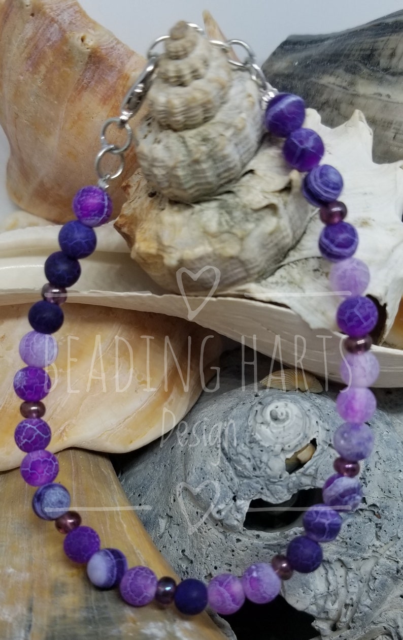 Purple Lava Glass Stone Beaded Bracelet