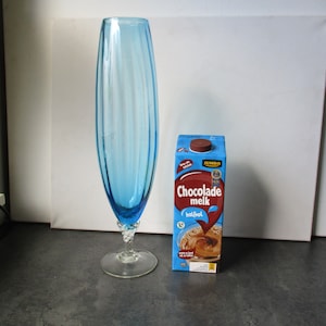 Empoli - royal glass - high vase, blue, on transparent base, with vertical lines.