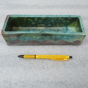 Raku ceramics, iron fired and Egyptian blue, Bonsai container Ca 1980.