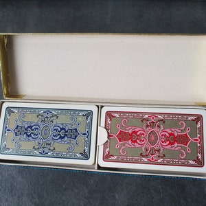 2 jeux de cartes Solitaire antiques dans une boîte de luxe, Ferd-Piatnik & Sohne, Autriche, vers 1950.