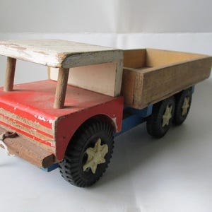 Truck, 60s large wooden toy truck, vintage cars vehicles rare collectible for children and collectors.