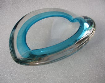 Vintage Murano asbak/schaal Seguso Flavio Poli Turquoise Mid Century 60s 70s.