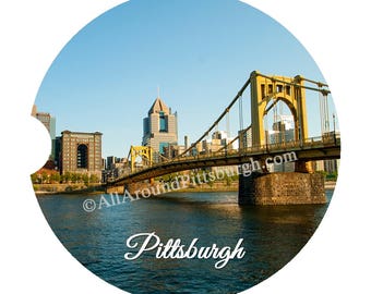Pittsburgh View from the North Shore Car Coaster - sandstone