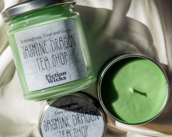 Jasmine Dragon Tea Shop | Avatar the last Airbender inspired candle | Lemongrass & Ginger fragrance | Green decor | Uncle Iroh candle gift