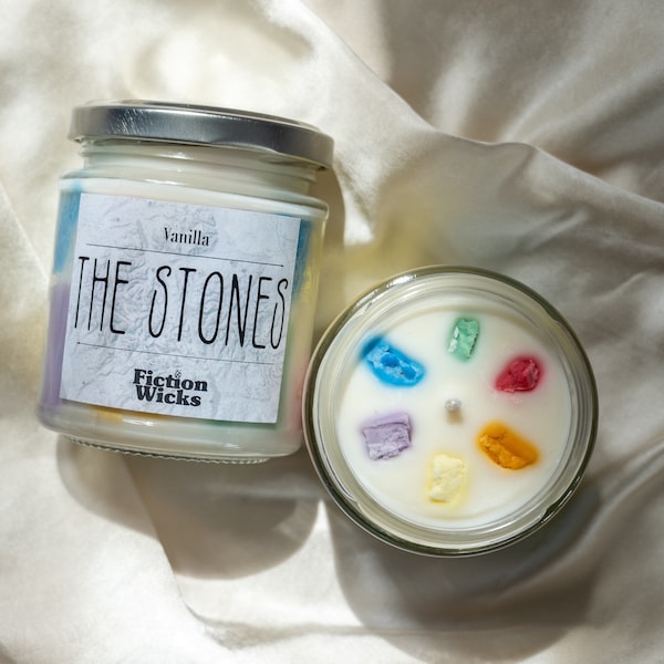 The Stones Candle | Vanilla scented marvel inspired candle | vegan soy wax cruelty-free candle | multicoloured gift for comic book fan