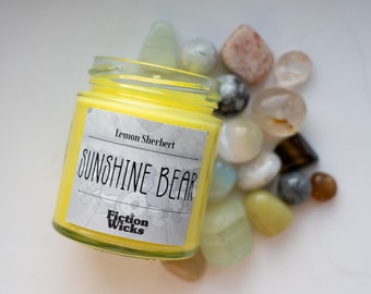 Sunshine Bear | Care Bears inspired | Lemon Sherbet fragrance | candle wax melt | yellow home decor | vegan soy natural wax cruelty free