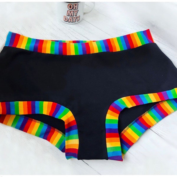 Black Rainbow, Ladies Custom Knickers, underwear, Undies, Scrundies, Pants, Briefs, Cloth Pads, CSP, Nooby Noo, Pride