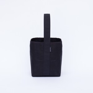 Reversible Small bucket style black canvas tote bag, 6 pockets image 2