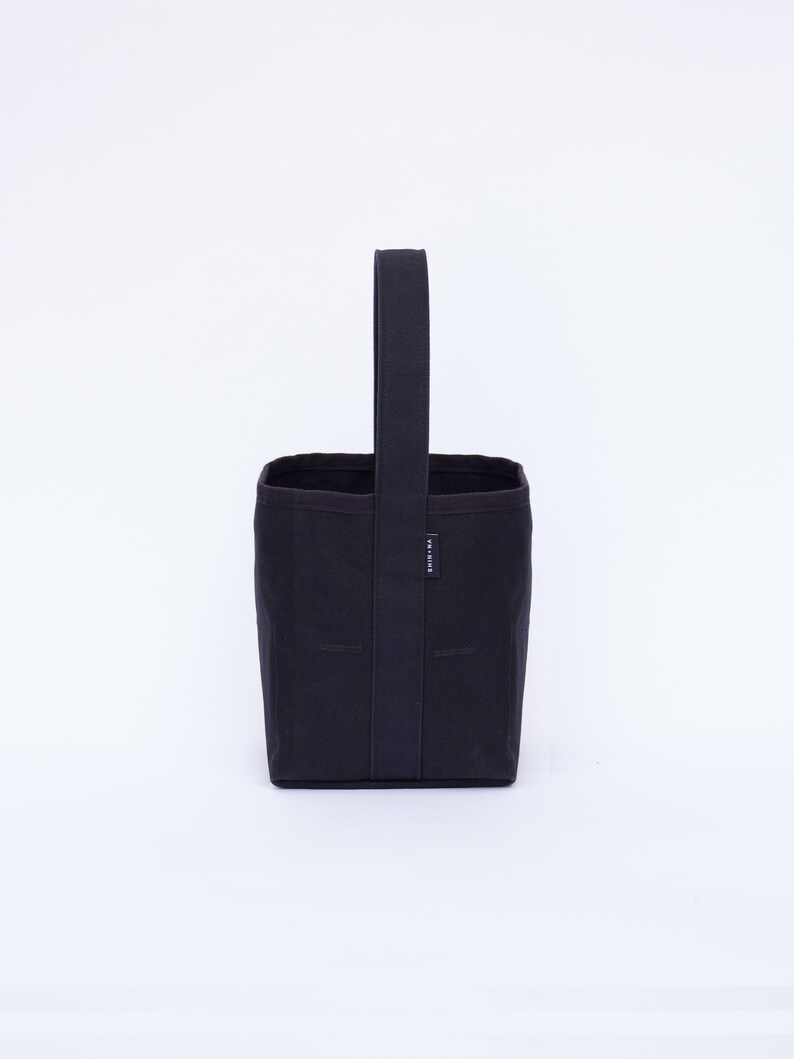 Reversible Small bucket style black canvas tote bag, 6 pockets image 2